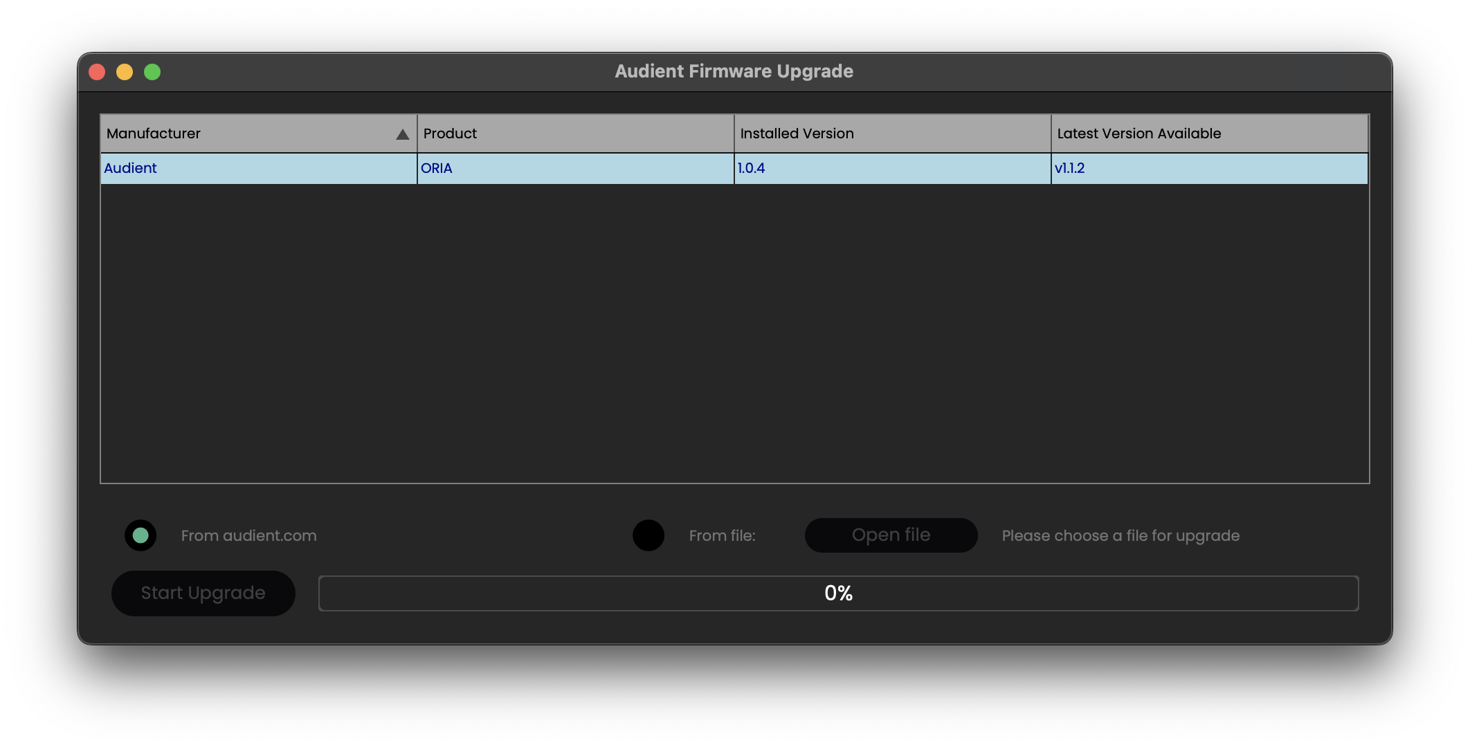Audient Firmware Upgrade アプリケーション